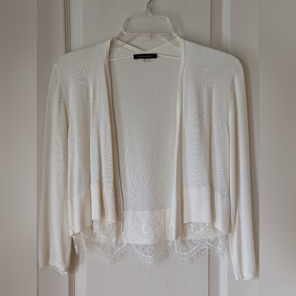 Tommy Hilfiger Cream Knit Shrug with Lace Detail Size Small